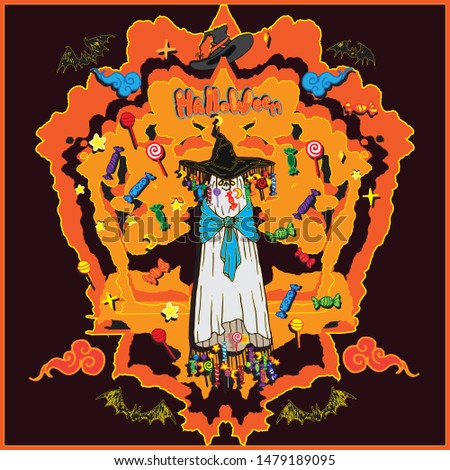 Halloween party candy card with ghost.