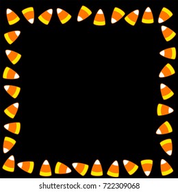 Halloween party candy corn vector decorative ornamental frame on black background , used for photo, children pictures, festive autumn greetings, kids diy crafts decoration