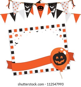 halloween party card with balloon, bunting and space for text