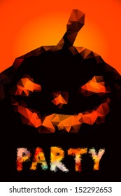 Halloween party card with black pumpkin in a Triangular Style. Vector Illustration