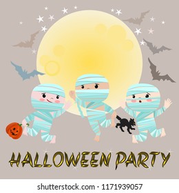 Halloween party card with cute mummy.