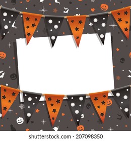 Halloween party card decoration with seamless background pattern, bunting and card for your text, with clipping path and transparencies