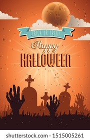 Halloween party card over cemetery background