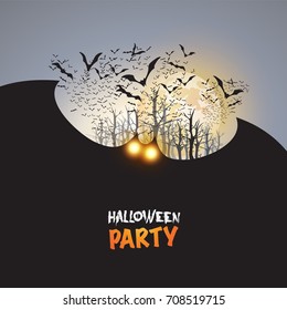 Halloween Party Card Template - Flying Bats with Glowing Eyes - Vector Illustration