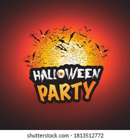 Halloween Party Card Template with Lots of Flying Bats - Vector Illustration
