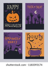 Halloween party card vector illustrations night horror invitation trick or treat.