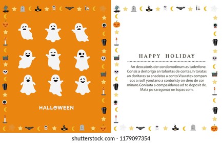 Halloween party cartoon greeting cards. All hallow eve invitation flyer design. All saints holiday background