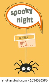 Halloween party and celebration of autumn holiday, 31 of october. Cute spider or bug hanging on web thread. Invitation for festive event in fall season. All hallows eve, vector in flat style