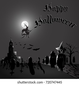 Halloween party characters Jack lantern with ghosts and elements on a gray background