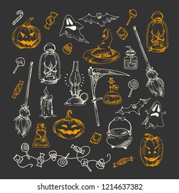 Halloween party collection, vector hand drawn element. Sketch design, isolated.