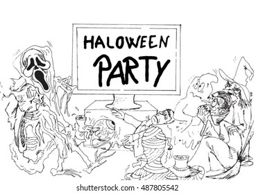 Halloween party, or coloring page