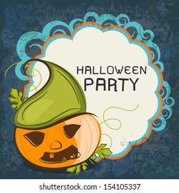 Halloween party concept with pumpkin on floral decorative background. 