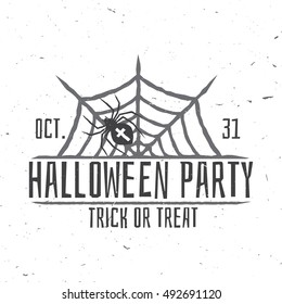 Halloween party concept. Vector Halloween retro badge. Concept for shirt or logo, print, stamp. Spider and web. Halloween design. - stock vector.
