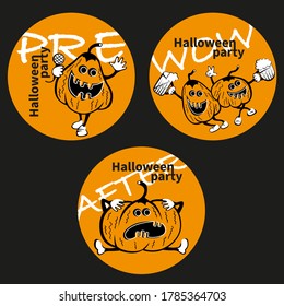 Halloween Party. Cool stickers. Set of 3 pieces.