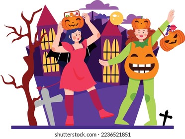 Halloween party costume children flat illustration 