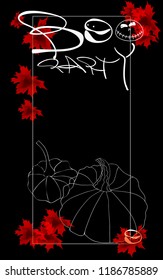 Halloween party creative vector illustration with silhouettes of pumpkins, vibrant autumn foliage. Boo party. Copy space. Design  template for posters, leaflets, invitations, greeting cards