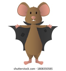 Halloween Party. Cute beautiful mouse in a bat costume. Cartoon style isolate. Vector illustration for websites, flyers and prints.