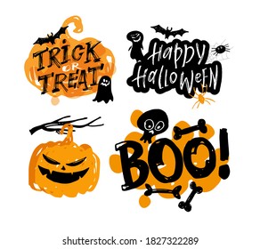 Halloween party - cute hand drawn doodle lettering art. Halloween postcard  - art, t-shirt design, banner, web. Halloween pattern background art.