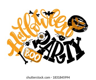 Halloween party - cute hand drawn doodle lettering label. Halloween art for poster, banner, t-shirt design.