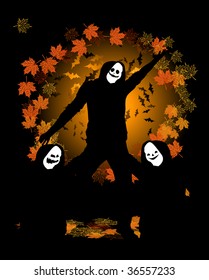 Halloween party, dancing people in costume