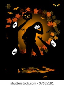 Halloween party, dancing people in costume