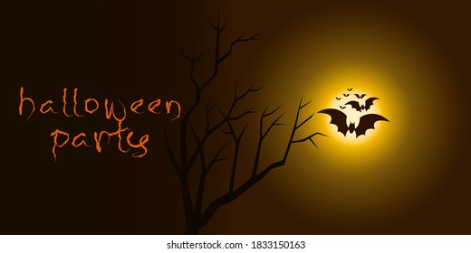 halloween party, dark full moon night with bat silhouette