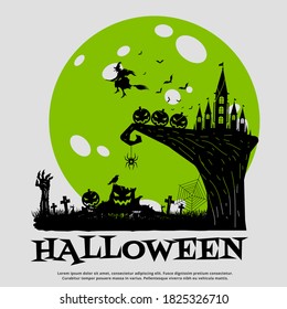 Halloween Party Day , pumpkins funny faces. Autumn holidays.Use Comic Books and Scary Movie Posters. Vector Illustration