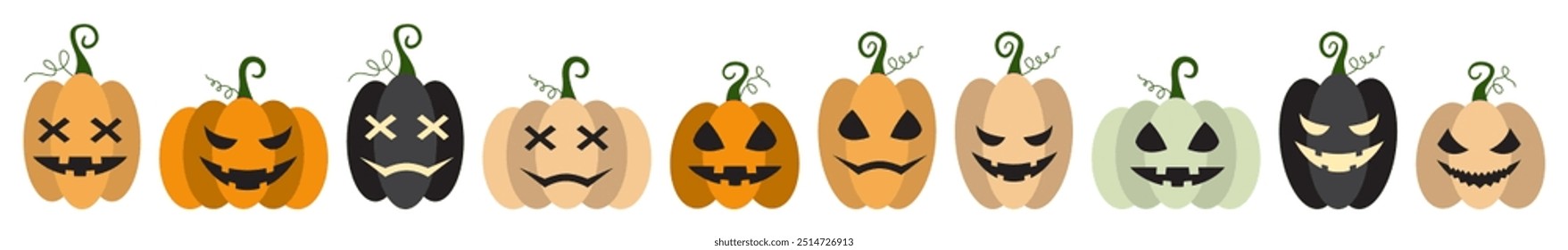 Halloween party decoration garland with bats, pumpkins, witch hat. Cute Jack O Lantern Evil Pumpkin Garland for Halloween. Simple banner hanging party classy decor vector element.