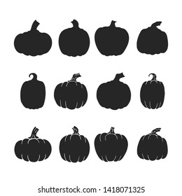 Halloween party decoration pumpkin silhouettes. October party cartoon gold squash clipart.