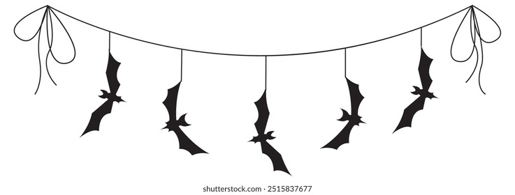 Halloween party decoration silhouette garland with bats. Cute Jack O Lantern Evil Pumpkin Garland for Halloween. Simple banner hanging party classy decor vector element.