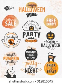 Halloween Party Design Elements and Badges in Vintage Style