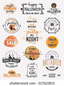 Halloween Party Design Elements and Badges in Vintage Style