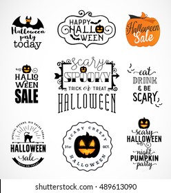 Halloween Party Design Elements and Badges in Vintage Style