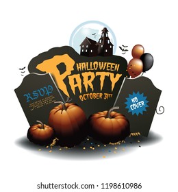 Halloween party design. Haunted house and gravestones with copy space for Halloween. EPS10 vector illustration.