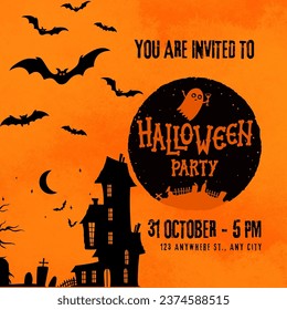 Halloween Party Design With Orange Color Background For Social Media Post 