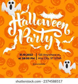 Halloween Party Design With Orange Color Background For Social Media Post 