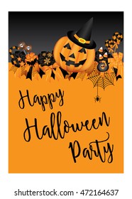 Halloween party design template decoration with pumpkin,spider,bat and candy