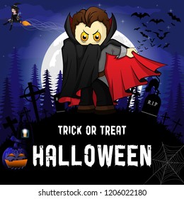 Halloween Party Design template with Dracula. Vector illustration.