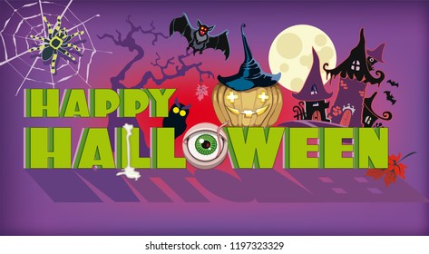 Halloween Party Design Template. Invitation or greeting card. Vector illustration.