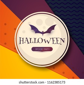 Halloween Party Design Template with Moon Light and Bat. vector illustration