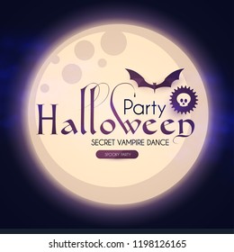 Halloween Party Design Template with Moon Light and Bat. vector illustration