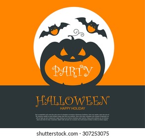Halloween Party Design template, with pumpkin and place for text. Vector illustration