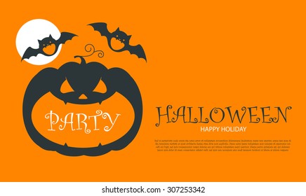 Halloween Party Design template, with pumpkin and place for text. Vector illustration