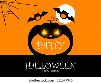 Halloween Party Design template, with pumpkin, bats and place for text. Vector illustration