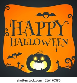 Halloween Party Design template, with pumpkin, bats and place for text. Vector illustration