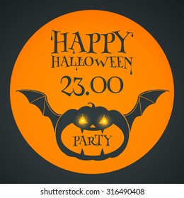 Halloween Party Design template, with pumpkin, bats and place for text. Vector illustration