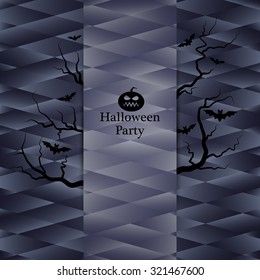 Halloween Party Design template, with pumpkin, tree, bats and place for text.