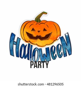 Halloween Party Design template, with pumpkin and hand drawn lettering. greeting card or invitation