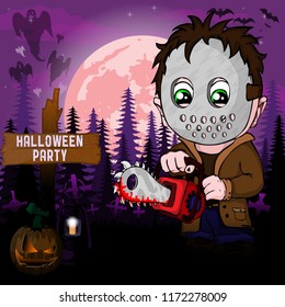 Halloween Party Design template, with serial killer with mask