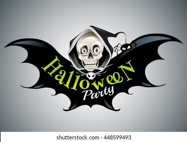 Halloween Party Design template with skull and place for text logo design.-vector illustration